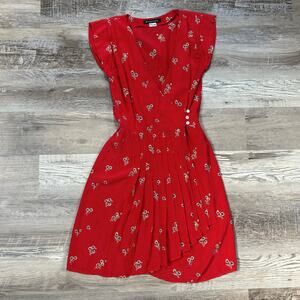 Kristinit Red Floral Button Front Midi Dress - Size Small